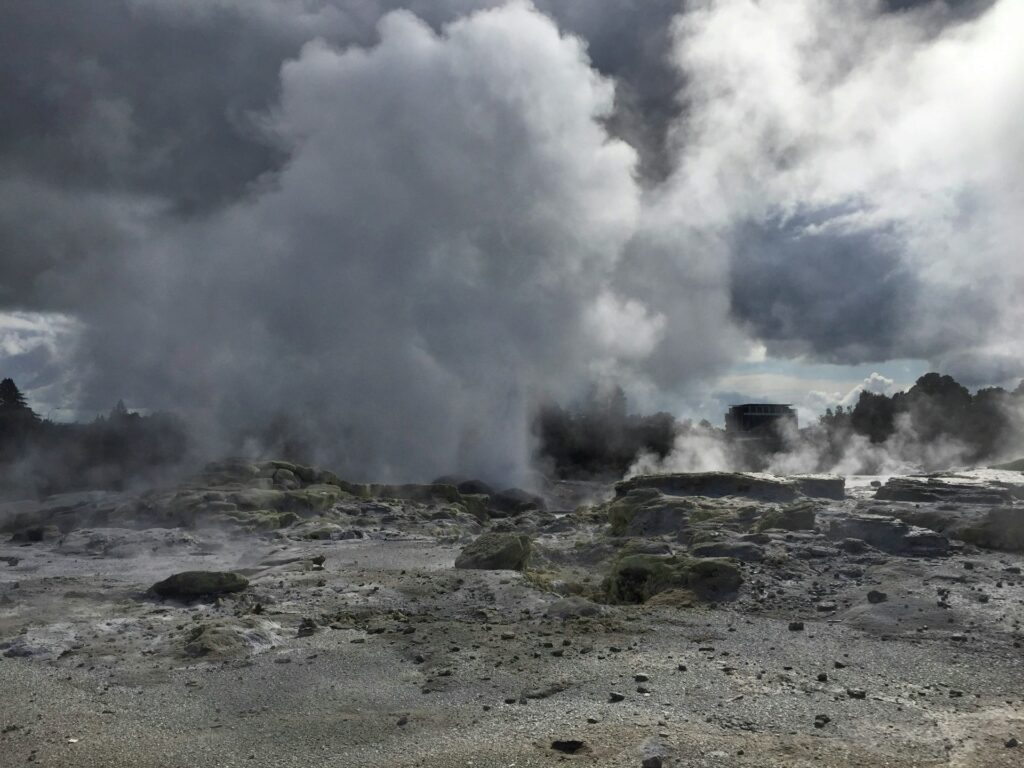 A view of the natural geysers in Whakarewarewa, Rotorua.